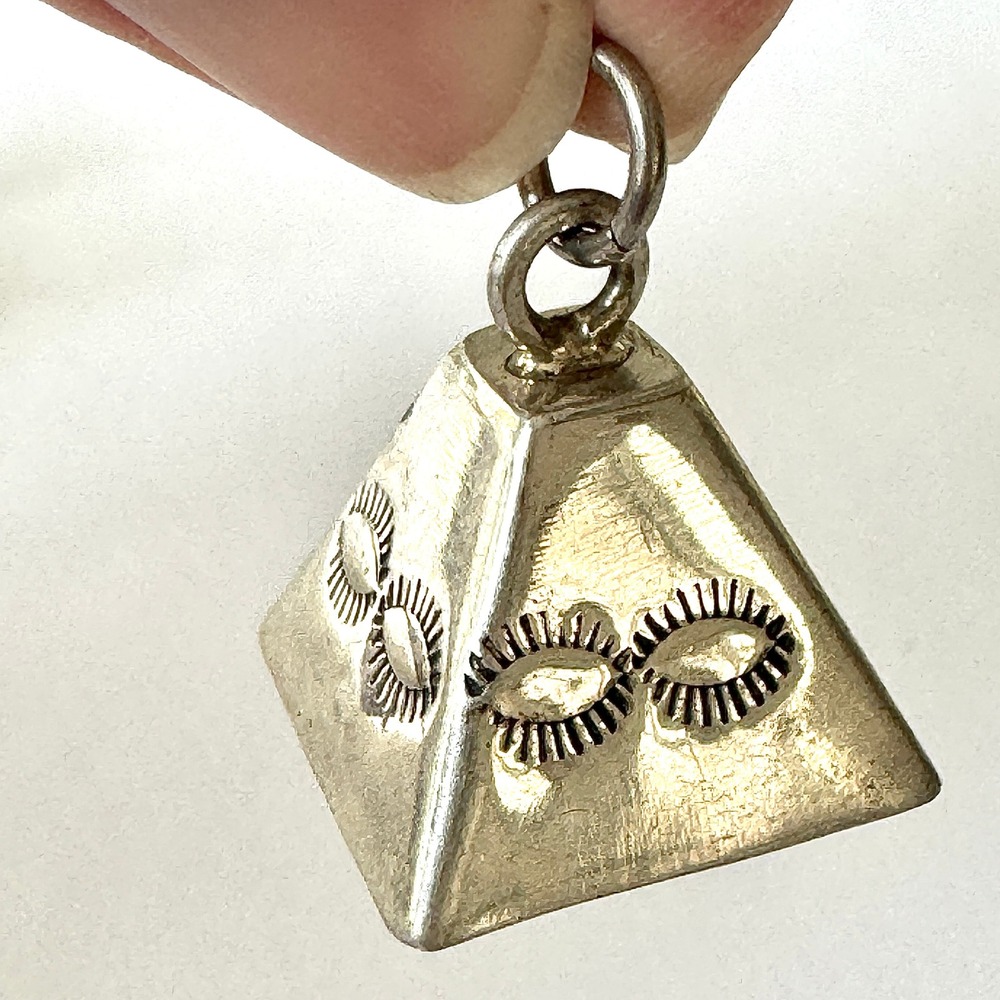 Navajo Mother in Law Bell Pendant 1in Sterling Stamped Charm VTG Harvey Mini